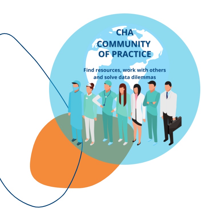 CHA Community of Practice logo, with the tagline 'Find resources, work with others and solve data dilemmas