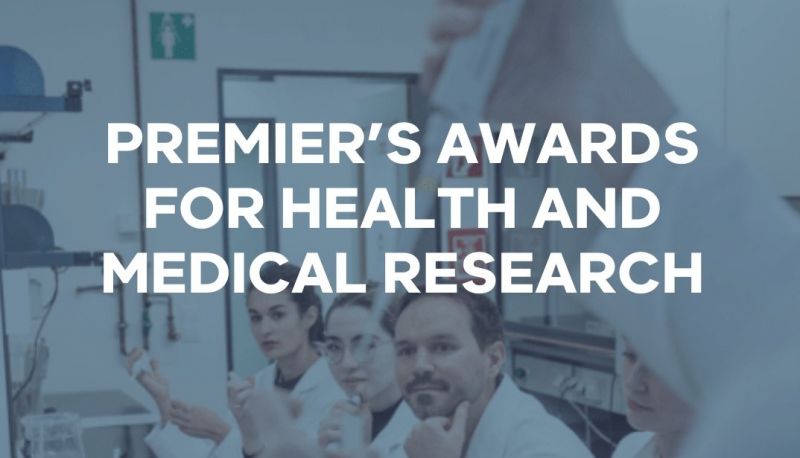 A placard which reads Premier's Awards for Health and Medical Research.