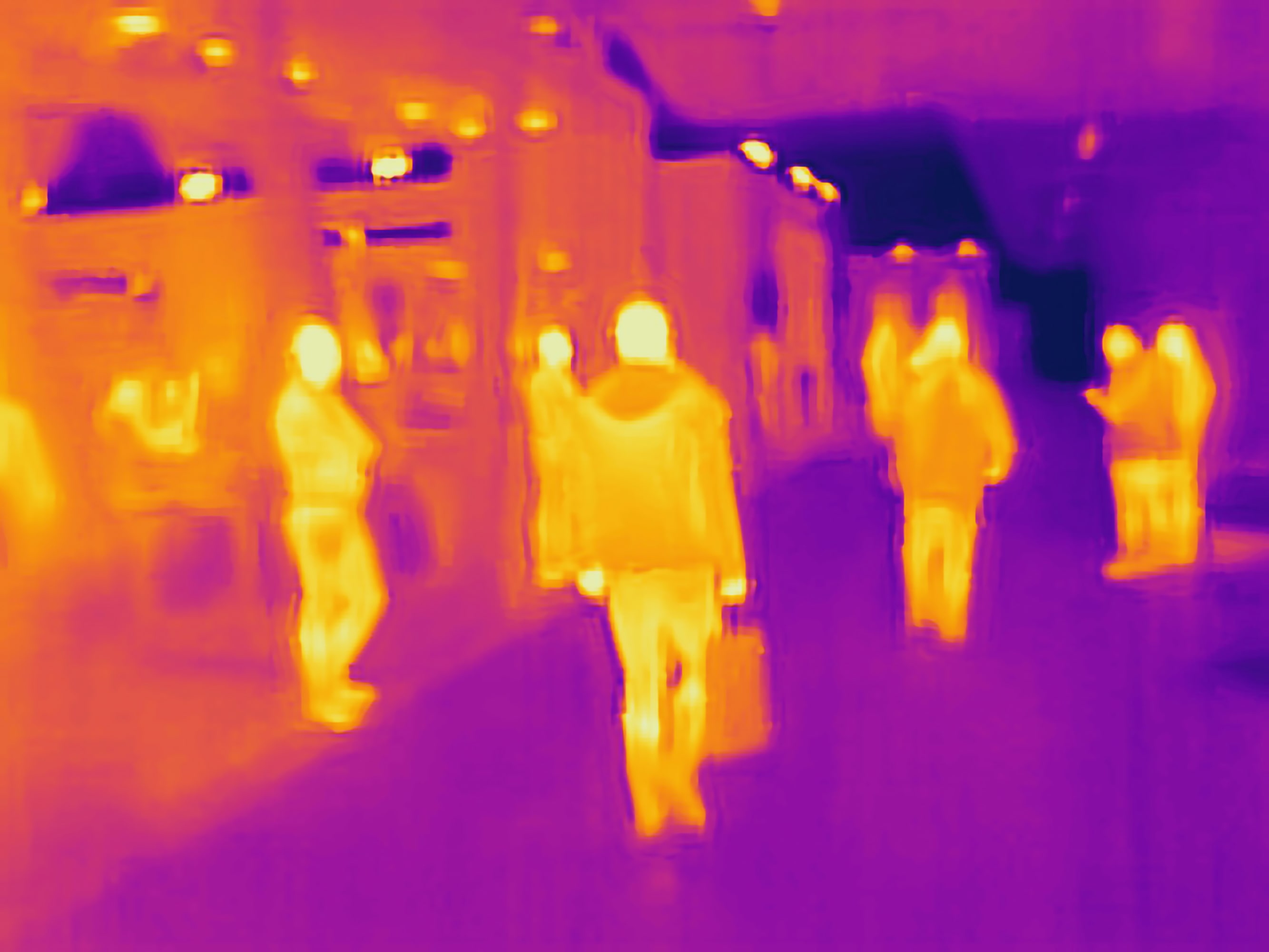 Real thermal camera image of people in a shopping mall