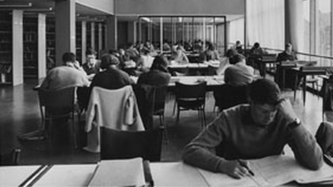 Students studying in the Bailleu Library.