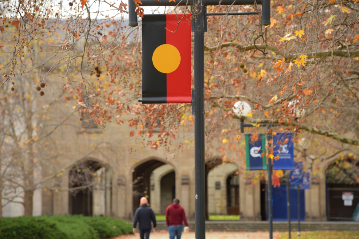 aboriginal and torres strait islander flags on UoM campus