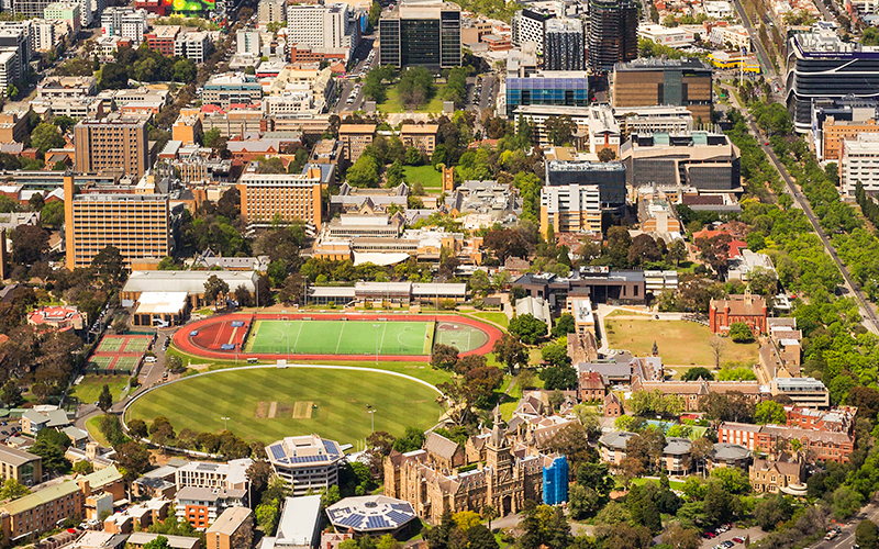Aerial view of University of Melbourne campus