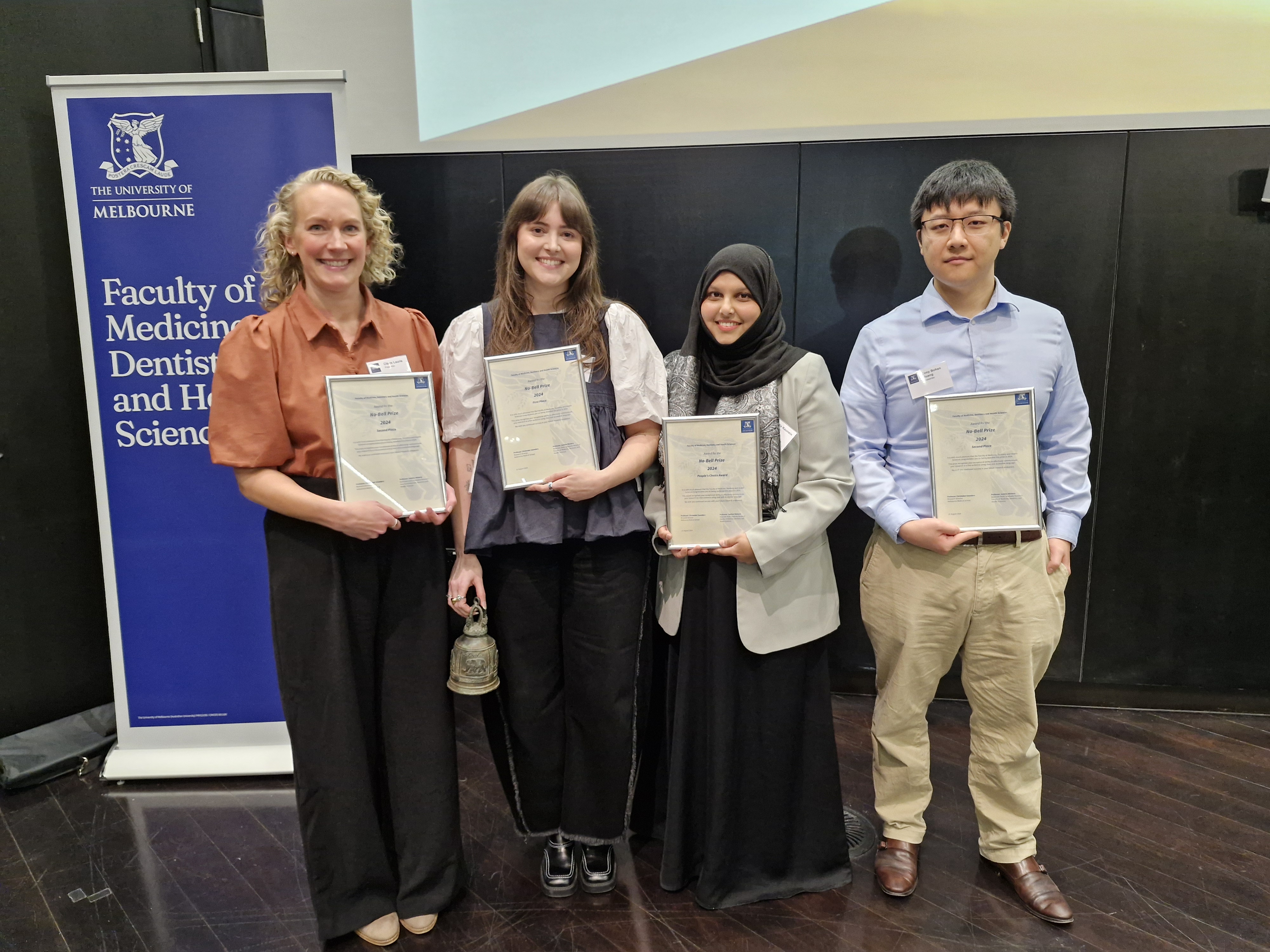 Photo of winners and Prof Peter Doherty