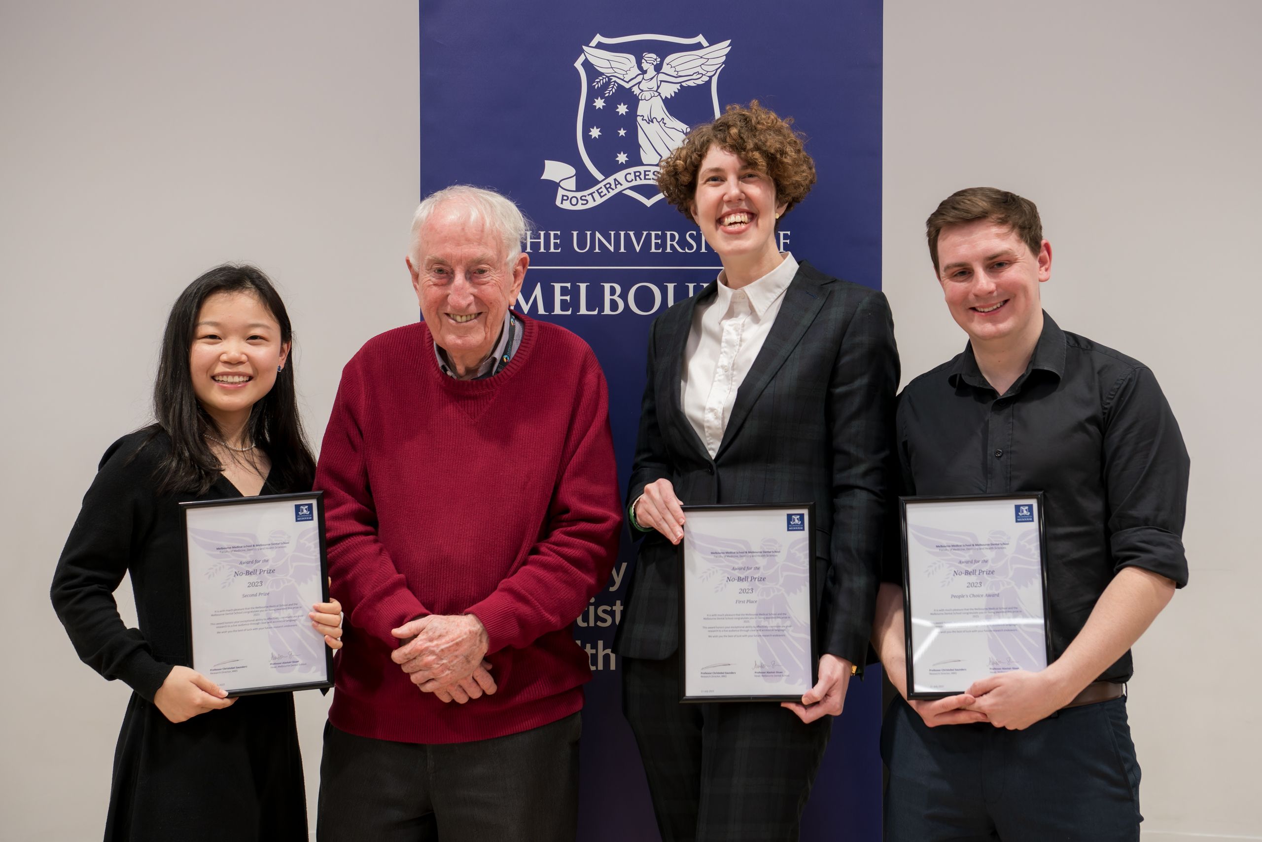 Photo of winners and Prof Peter Doherty