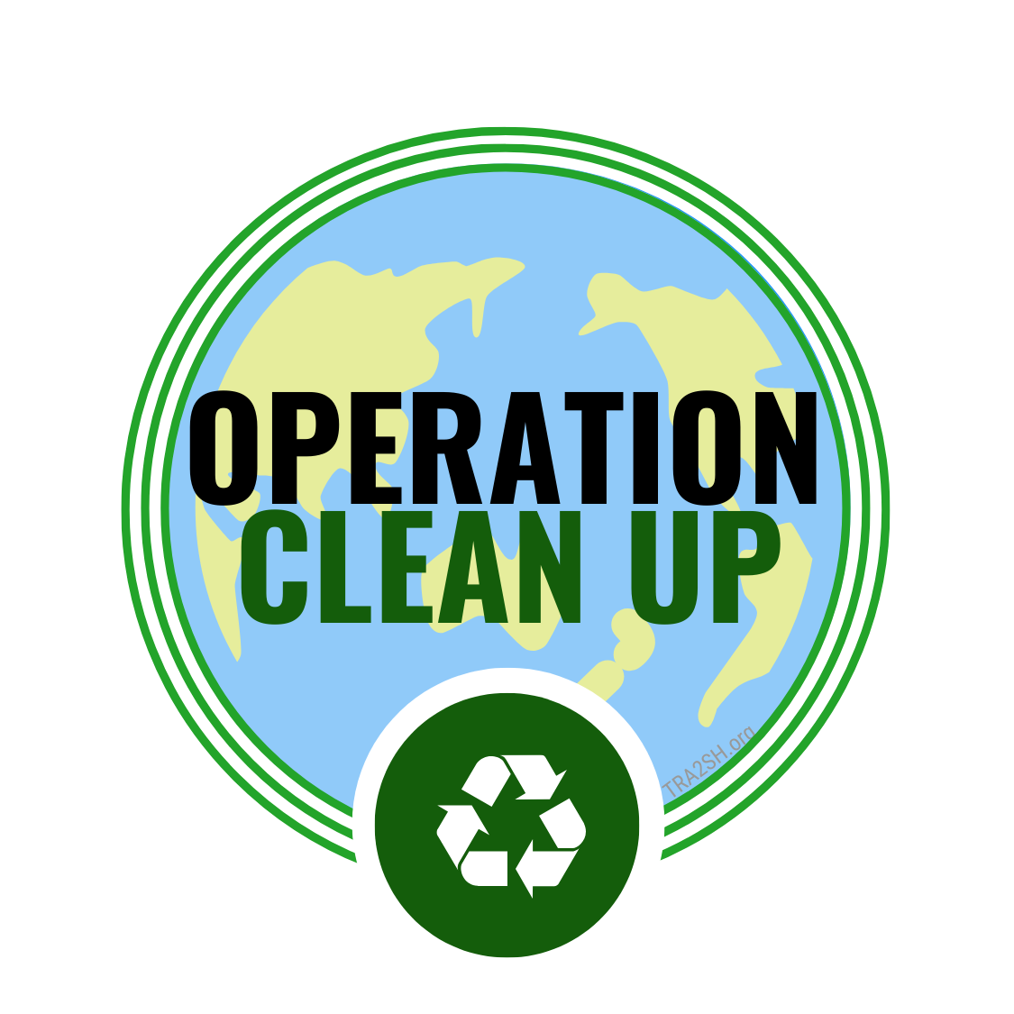Operation Clean-Up Logo, showing a globe behind a smaller recycle symbol