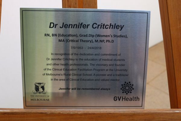 Jennifer Critchley plaque