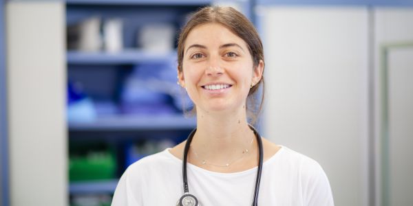 Medical student wearing a stethoscope